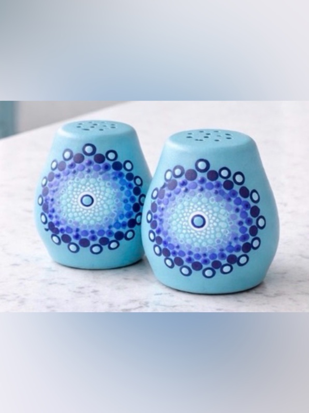 Hand painted mandala, art, salt and pepper shakers